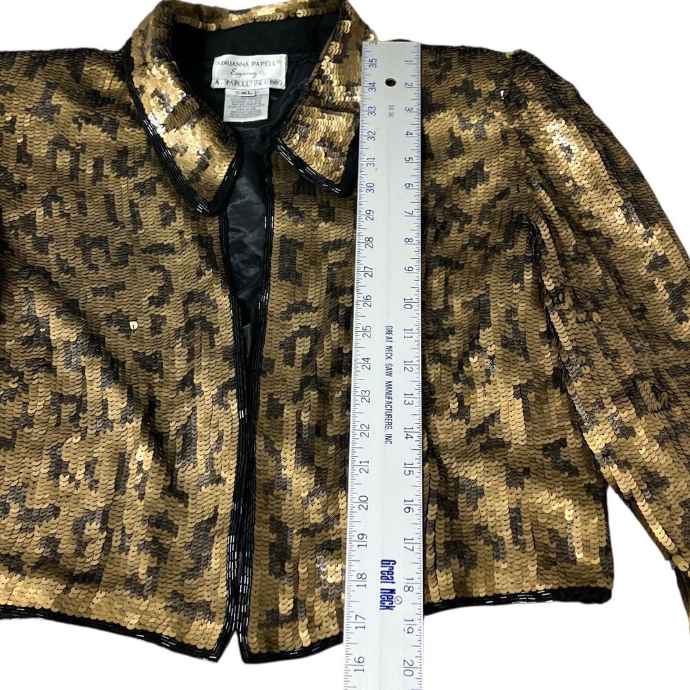 Vintage Adrianna Papell Gold Black Silk Sequin‎ 1990s Evening Jacket - Picture 3 of 11